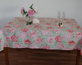 PINK TULIP FLORAL GREEN LEAVES LAVENDER PVC PLASTIC OIL VINYL TABLE CLOTH COVER