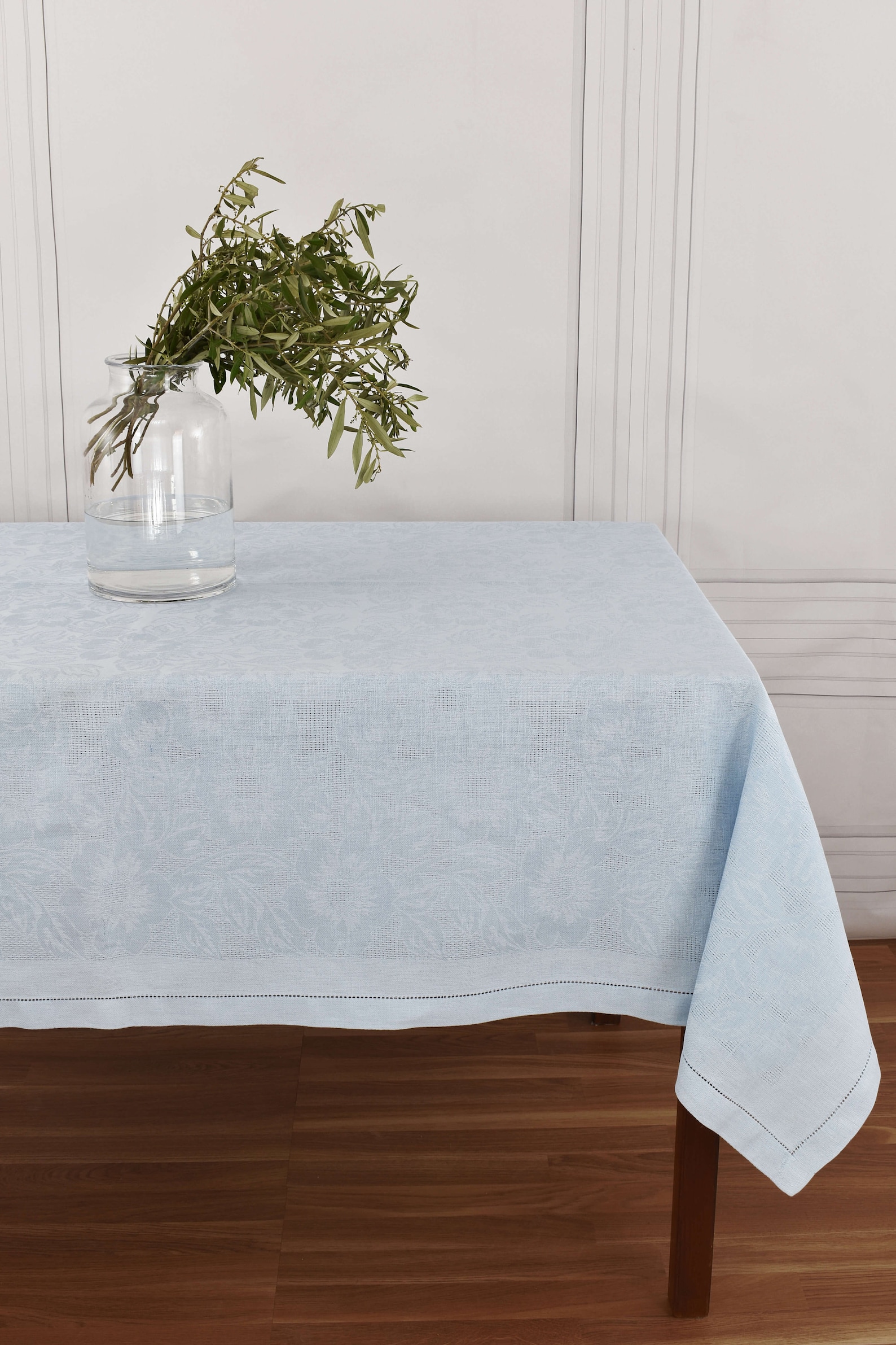 Sky Blue Rectangle Tablecloth. Floral Jacquard Table Cover Kitchen