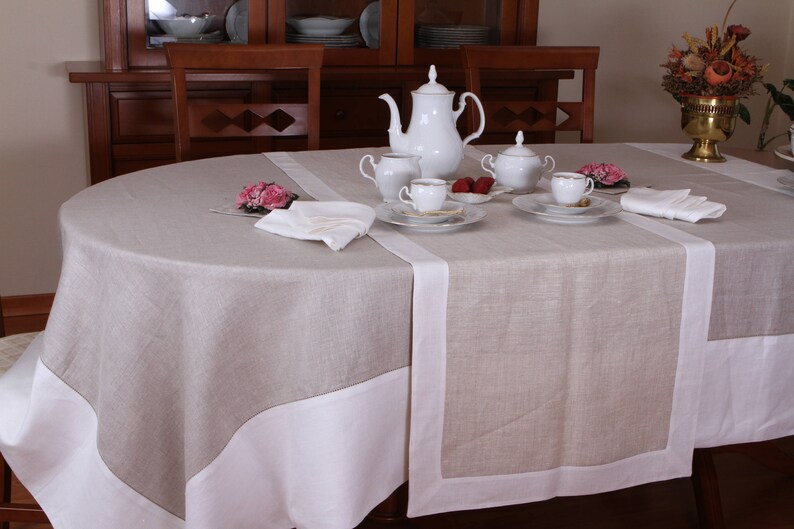 Festive Linen Large Square Tablecloth 90 Inches Elegant Image 0
