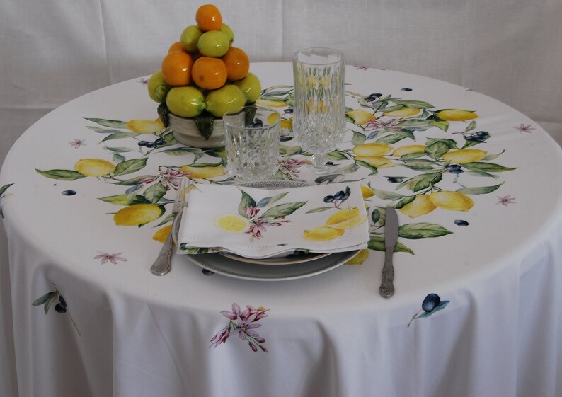 Lemons Olives Round Tablecloth Cotton Printed Table Cloth 90 Inch Large Circle Modern Kitchen Cover Mothers Day Gifting Dining Home Living Dekorasyonu Net Lemons Olives Round Tablecloth Cotton, 90 Inch Round Tablecloths Cotton