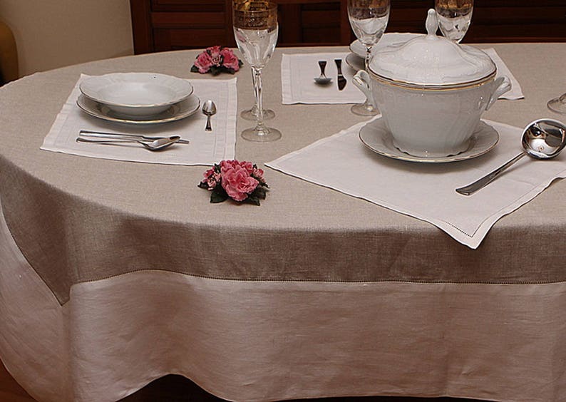 Festive linen large square tablecloth 90 inches Elegant Etsy