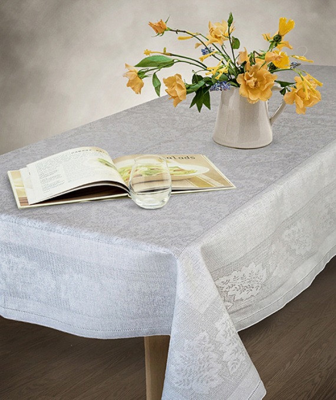 Gray Rectangle Tablecloth Classical Grey Sand Long Jacquard Etsy