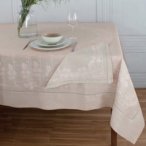 Romantic shabby chic tablecloth, Rectangle oval table topper Elegant pink design for dining room table, anniversary gift, Holiday table