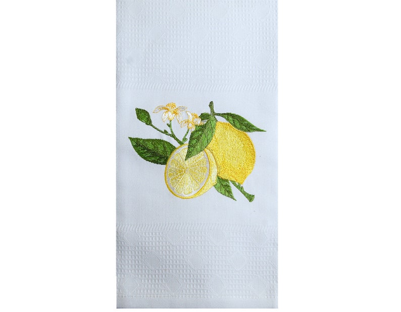Lemon Branch Tea Towel Embroidered Dish Cloths Lemon Fruits Etsy