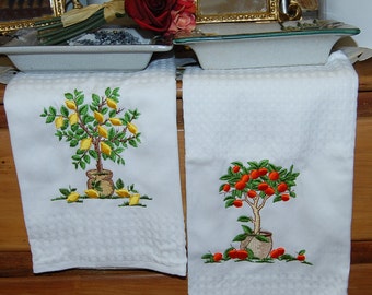 Citrus tree towels embroidery lemon orange dish cloths tea towels European cotton hand towel unique gift idea for mom grammy sister