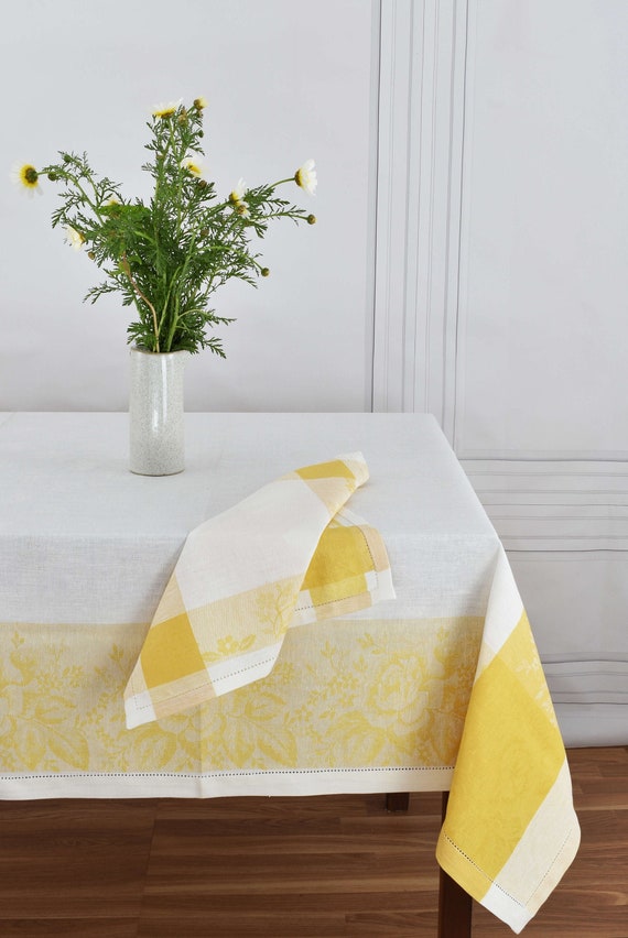 Yellow floral tablecloth rectangular. Summer lemon yellow Etsy