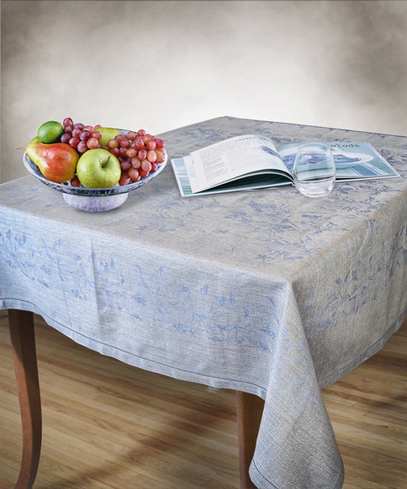 Grey blue glitter linen tablecloth jacquard rectangle square Etsy