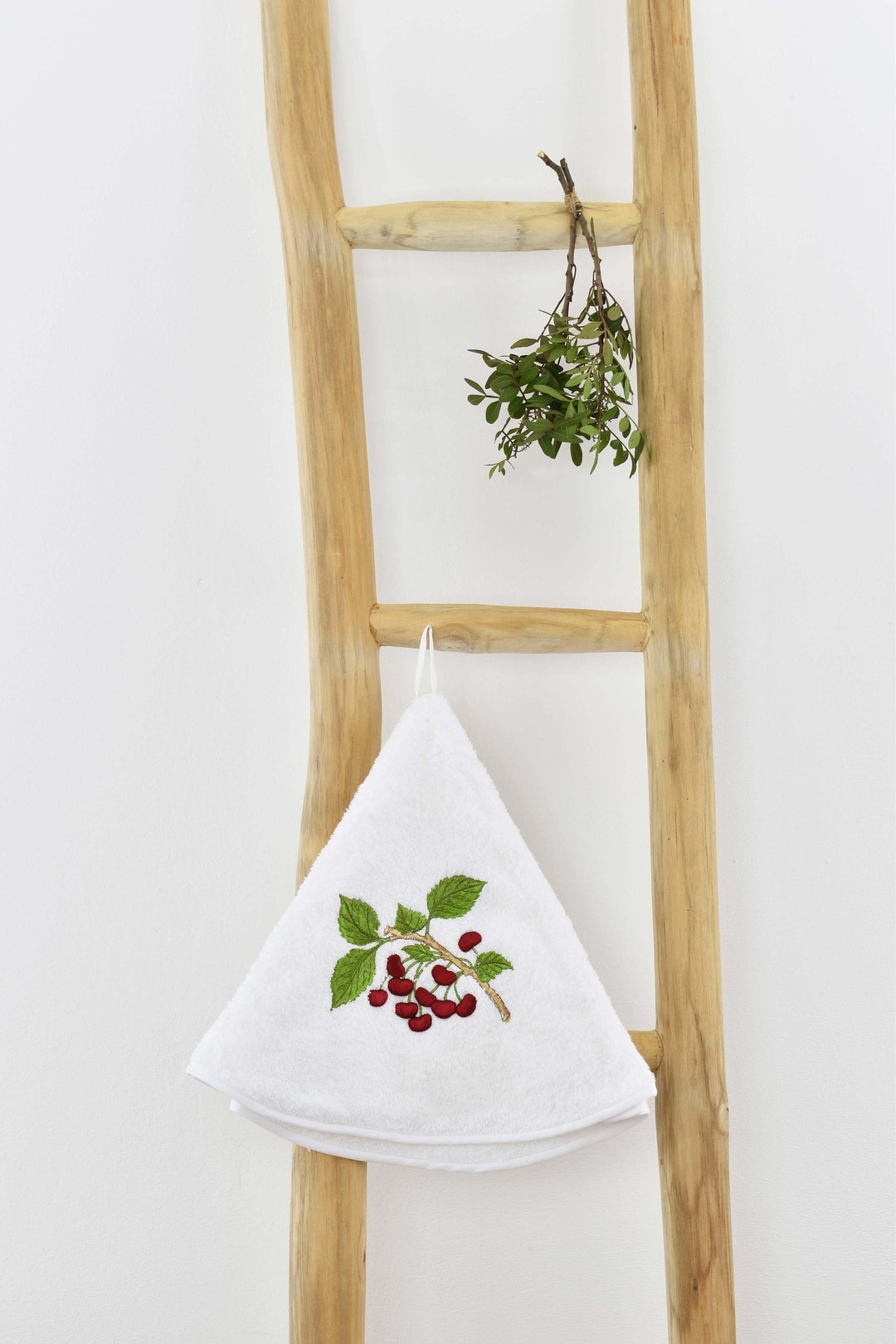 Round Hand Towels Embroidered Cherry Kitchen Towels Red Etsy