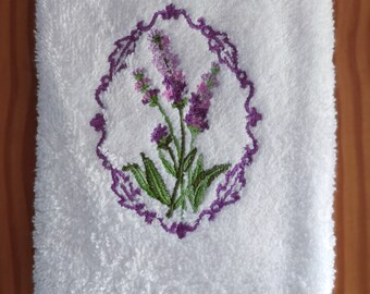 Lavender embroidery guest towel for hands. Floral washcloths. Soft small towel.  Square 30 cm cloths for bathroom. Gift for birthday