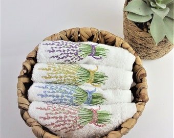 Lavender wash cloth, embroidered towel. Small guest napkin. Soft terry hand towel. Lavender spa towels. Unique gift for her, women, mother