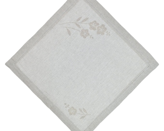 Set French Style Jacquard Linen Napkins, Embroidered Hemstitch, 45x45 cm