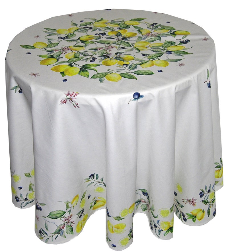 Lemons Olives Round Tablecloth Cotton, 90 Inch Round Tablecloths Cotton