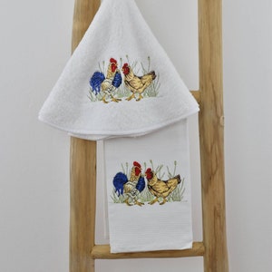 Chicken Embroidered Kitchen Towel, Farmhouse Kitchen Decor, Housewarming or Hostess Gift for Chicken Lovers, Farmhouse Decorators