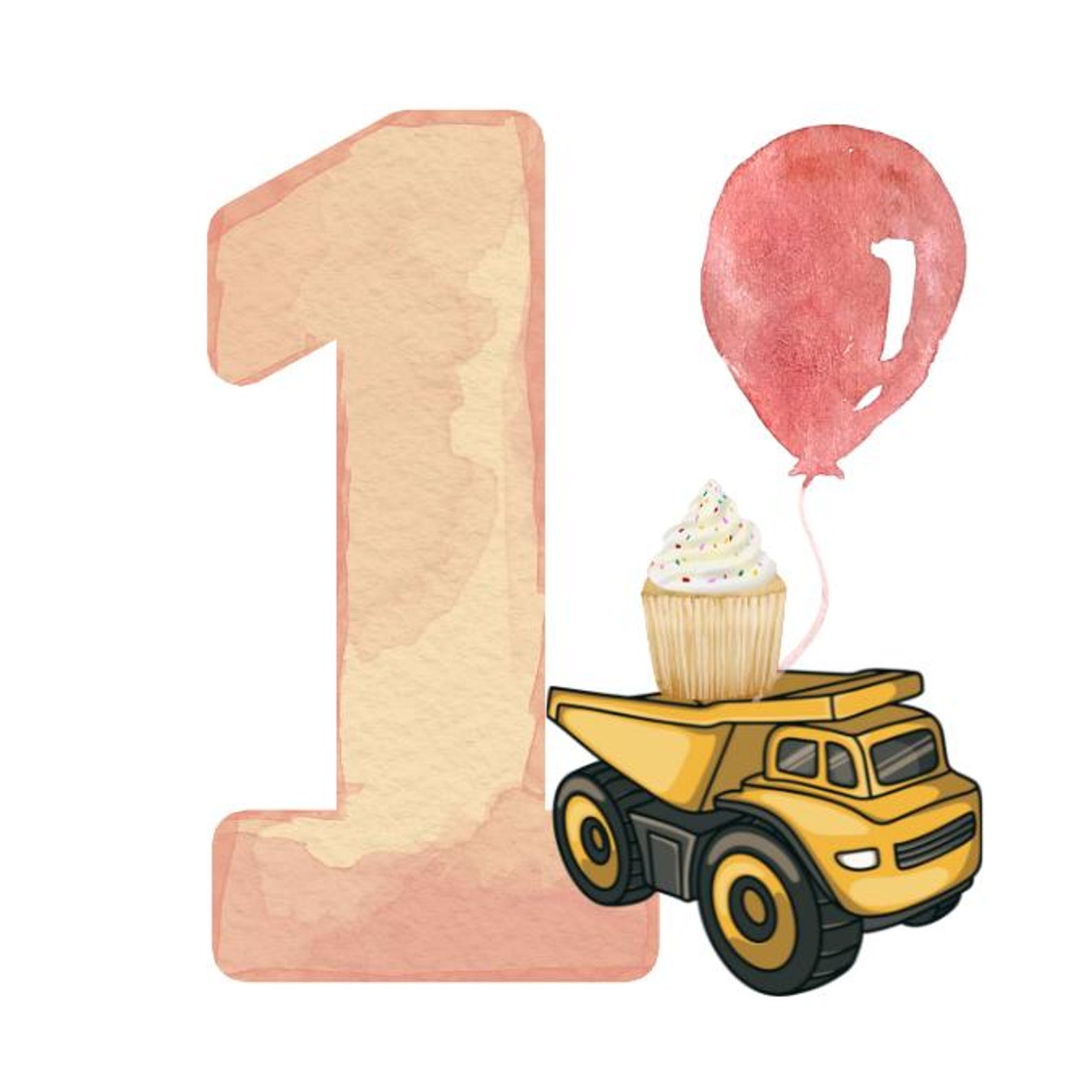 Cute 1st Birthday Watercolour Clip Art for Invites, Stickers or Thank