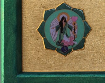 Archangel Raphael Wall Hanging, Gold Leaf Gilded Angel of Healing Home Decor, One of a Kind Gift for Healer, Living Room or Altar Decoration