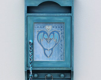 Boîte à clés et porte-clés avec dauphins en bleu clair, style vintage romantique, armoire à clés motif dauphin