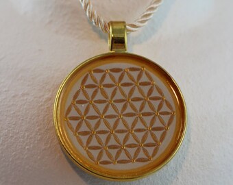 Elegant Necklace for Her with Flower of Life Pendant on Twisted Silky Cord, Artistic Sacred Geometry Art Jewelry for Woman, Gift for Healer
