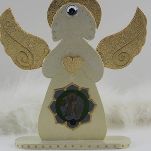 Angel of Time and Knowledge Home Decor with Leaf Gold Gilded Wings and Heart, Good Luck Gift Idea, Archangel Metatron Wedding Decoration