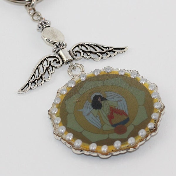 Porte-clés ange archange Uriel en jaune orangé, pendentif décoratif ange gardien pour clés et sacs, idée cadeau Saint Valentin