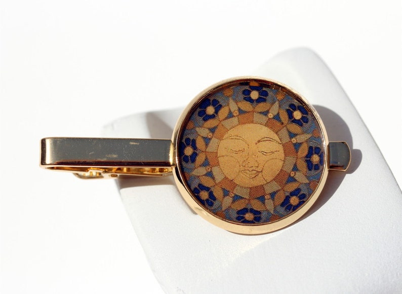 Isla del Sol Tie Clip 2-001 Islas de la Luz Sun Maya Inca Mandala Positive Energy Jewelry Accessory Gift Men Blue Golden Unique