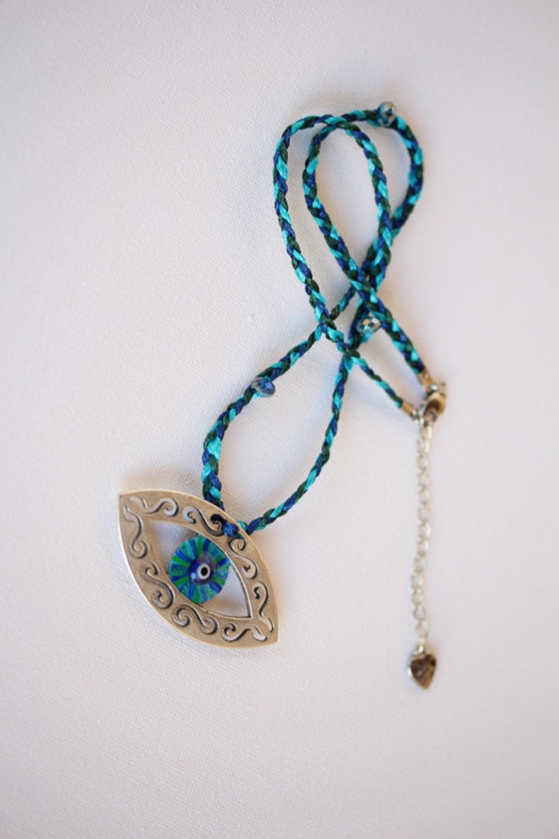 Eye of Hilarion Necklace 7-514 evil eye lucky good luck charm jewellery hand painted blue green teal silver pendant amulet talisman gift