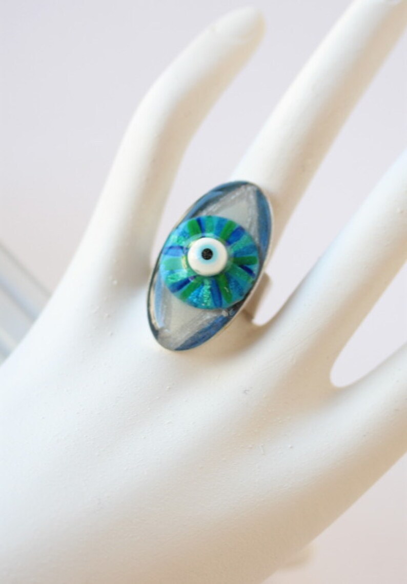 Eye of Hilarion Ring 7-207 blue white silver