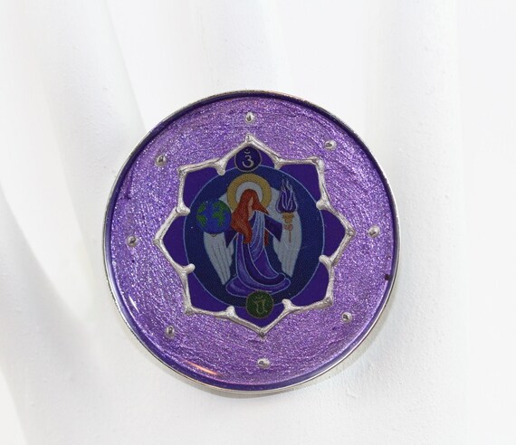 Chunky Purple Ring with Archangel Zadkiel, Angel with Violett Flame, Unique Angelic Icon Statement Jewelry for Her