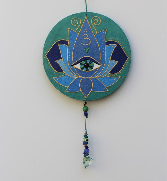 Blue Green Third Eye and Heart Chakra Wall Decor, Higher Guidance and Intuition Symbol for Home and Altar, Mati Evil Eye Art Door Hanging