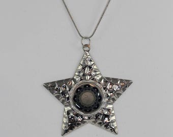 Festive Star Pendant Necklace with Moon Mandala, One of a Kind Jewelry for Moon Goddess or Star Child, Starseed Jewelry, Christmas Fashion