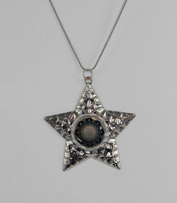 Festive Star Pendant Necklace with Moon Mandala, One of a Kind Jewelry for Moon Goddess or Star Child, Starseed Jewelry, Christmas Fashion