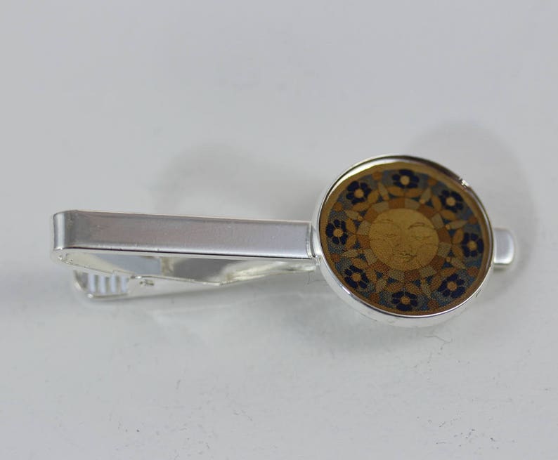 Isla del Sol Tie Clip 2-003 Islas de la Luz Sun yellow blue silver festive Jewelry for Him Mens Accessory Designer Art Gift