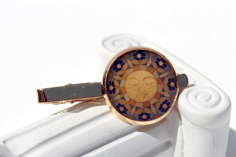 Isla del Sol Tie Clip 2-001 Islas de la Luz Sun Maya Inca Mandala Positive Energy Jewelry Accessory Gift Men Blue Golden Unique