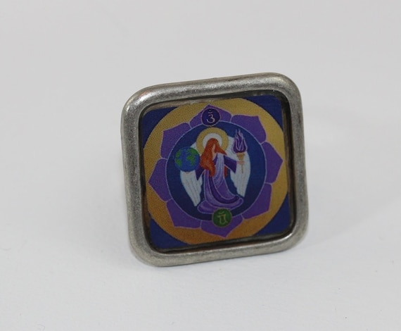 Purple Archangel Zadkiel Ring with Square Bezel, Violett Flame Angel of Transformation Jewelry for Women or Men, Angelic Gift for Girlfriend