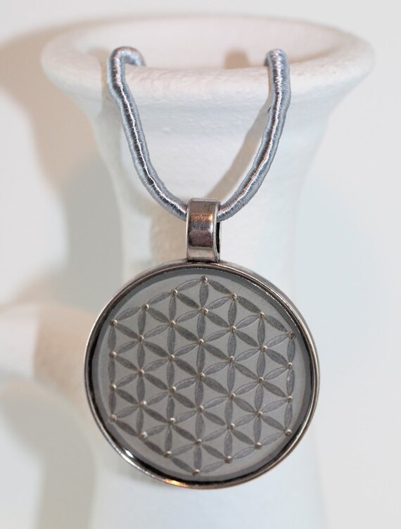 Flower of Life Pendant on Soft Handspun Silk Cord in Silver Grey, Elegant Sacred Geometry Necklace for Her, Christmas or Birthday Gift Woman