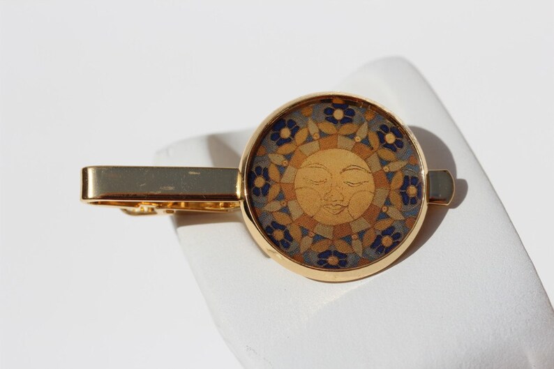 Isla del Sol Tie Clip 2-001 Islas de la Luz Sun Maya Inca Mandala Positive Energy Jewelry Accessory Gift Men Blue Golden Unique