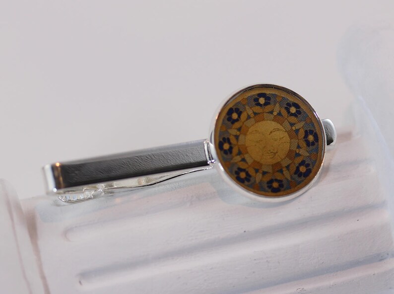 Isla del Sol Tie Clip 2-003 Islas de la Luz Sun yellow blue silver festive Jewelry for Him Mens Accessory Designer Art Gift
