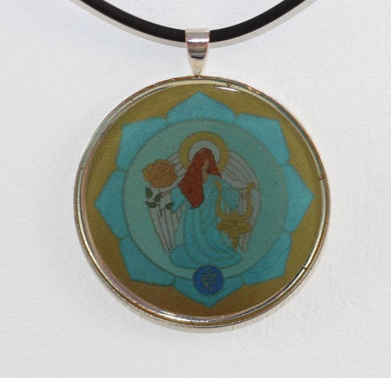 Casual Necklace with Archangel Sandalphon in Turquoise Teal Blue, Angel of Music Jewelry and gift Idea for her or Him