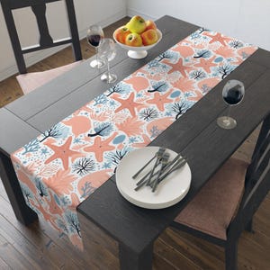 Seaside Coral Reef Table Runner, Ocean Nautical Vacation Cotton Sateen Table Runne Table Runner (Cotton, Poly)