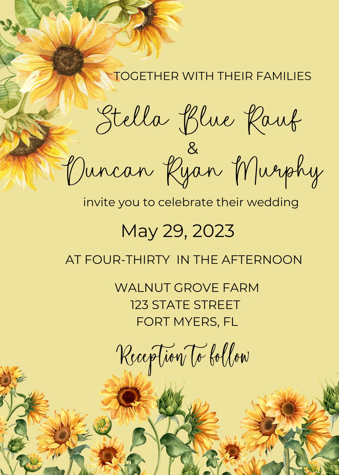 Sunflower Wedding Invitation Template Etsy