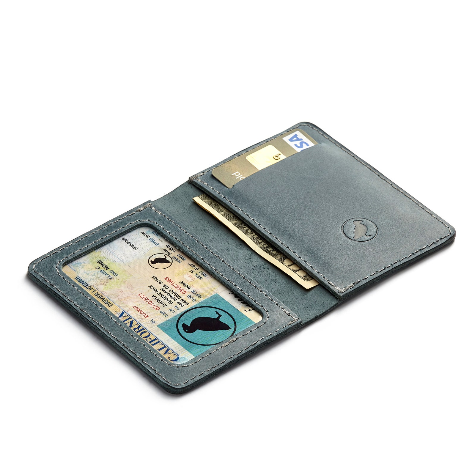 Minimalist Leather Wallet With Id Window Personalized Bifold Etsy