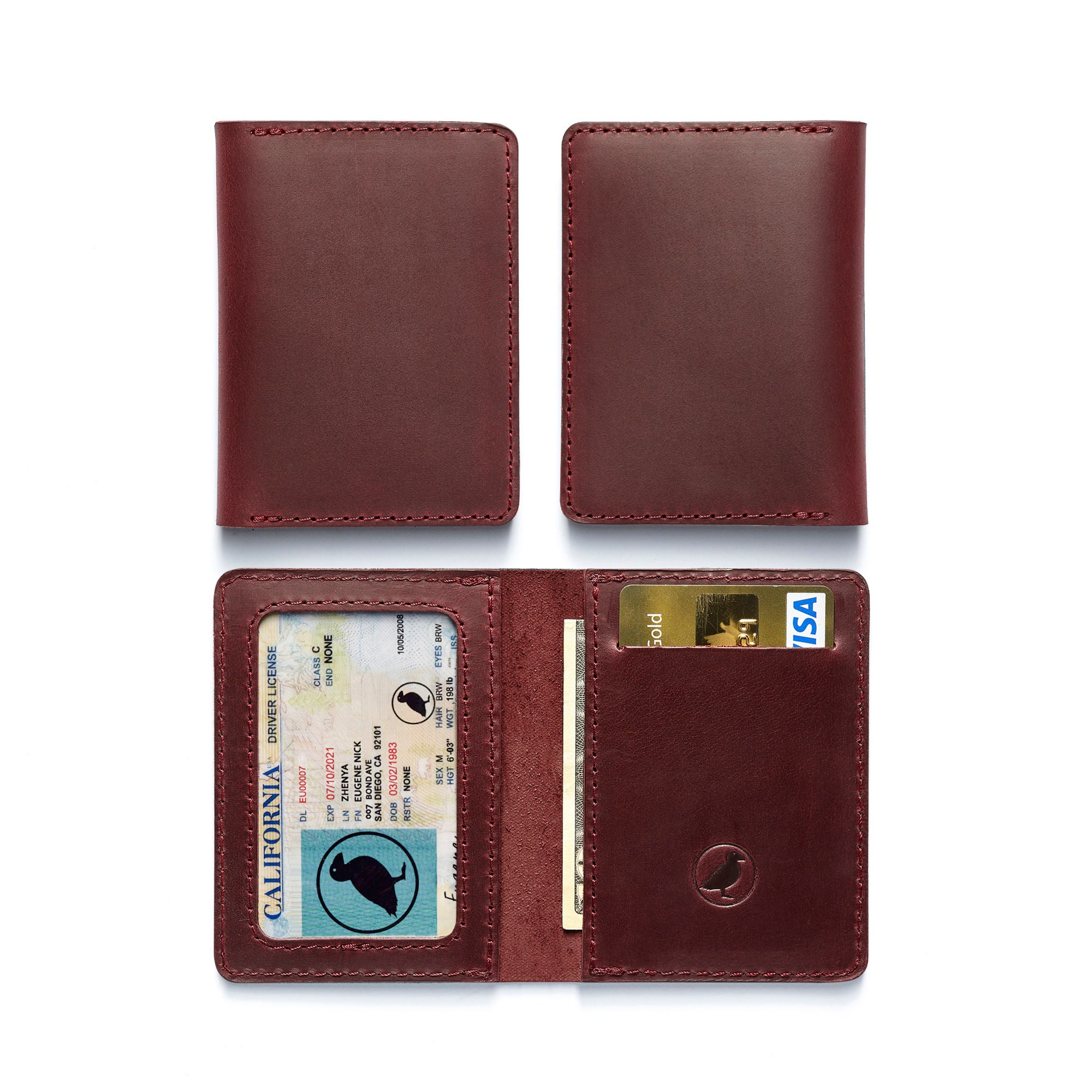 Minimalist Burgundy Leather Wallet With ID Window