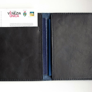 Dark Blue Leather Multiple Passport Wallet: Travel Document Holder