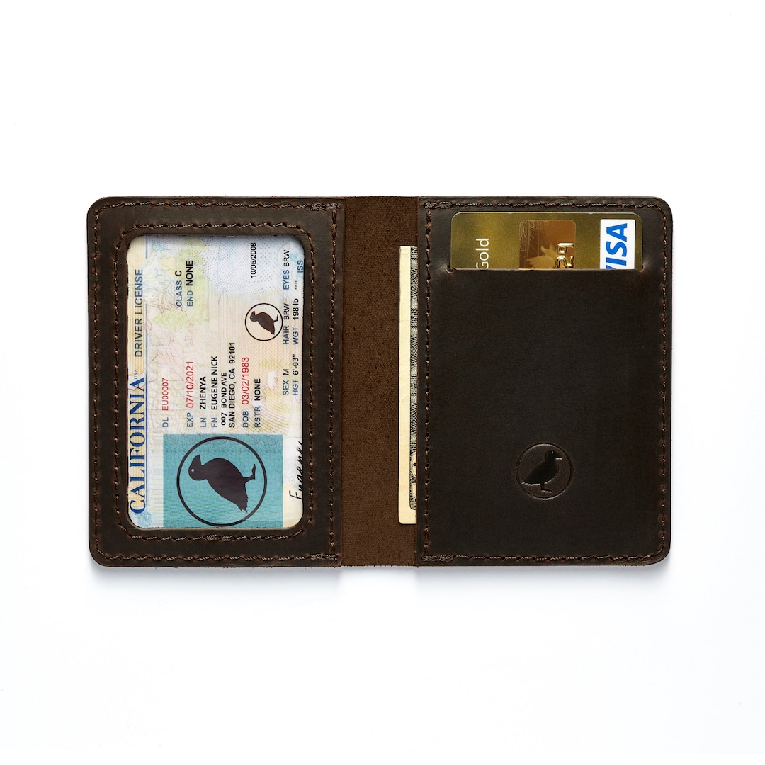mens-leather-wallet-with-id-window-slim-bifold-card-holder-etsy
