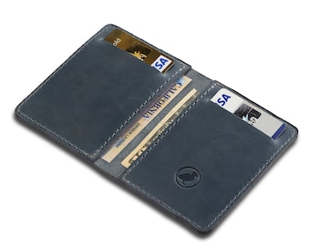 Distressed Leather Bifold Wallet: Vertical Mini Card Holder