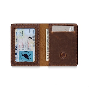 portefeuille en cuir rayé marron rustique vintage, portefeuille minimaliste haut de gamme, portefeuille EDC pour lui, porte-cartes mince, poche transparente pour carte d'identité