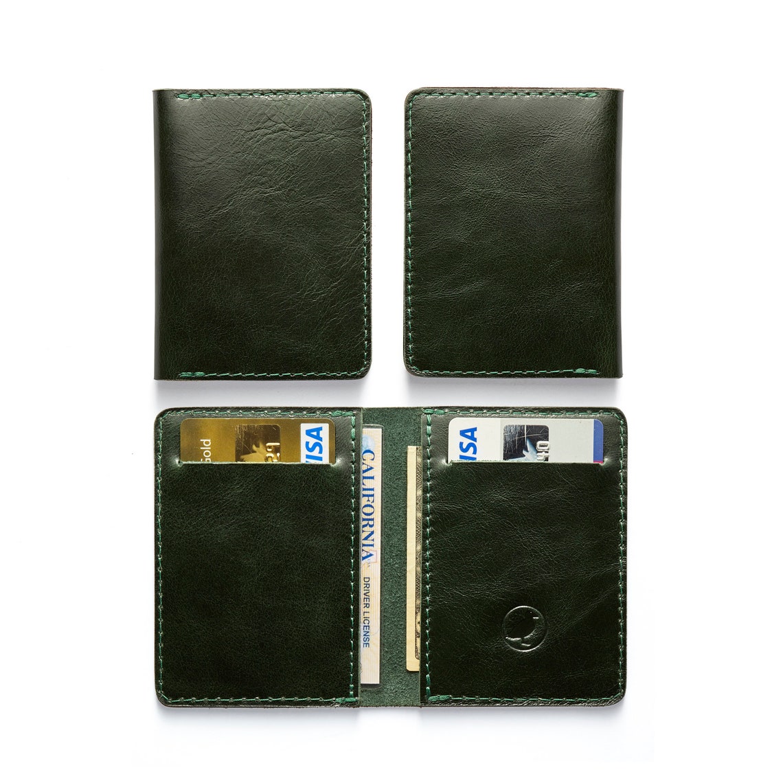 Green Leather Wallet Slim Wallet Minimalist Wallet Slim Etsy