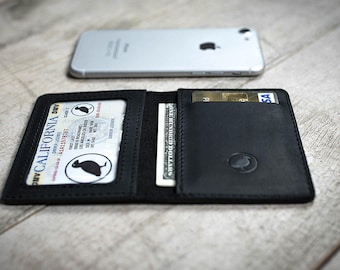 black leather bifold vertical slim minimalist card wallet for him valentine's day gift