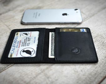 black leather bifold vertical slim minimalist card wallet for him valentine&#39;s day gift
