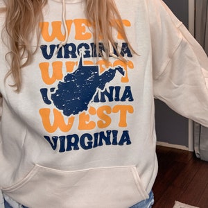 WV Vintage Style Hoodie, WVU, Mountaineers, West Virginia, WV, Morgantown, Sweatshirt