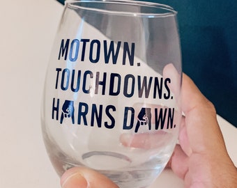 Horns Down Wine Glass, Stemless Wine Glass, WVU, Morgantown
